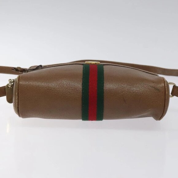 GUCCI Web Sherry Line Shoulder Bag Leather Brown Gold Auth - Picture 11 of 16